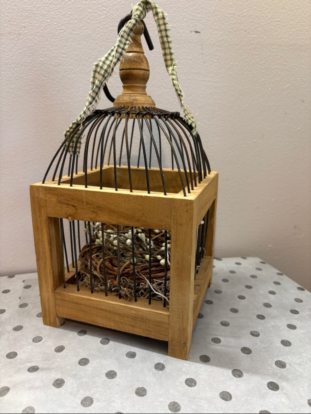 Rustic Wooden Cage with Grapevine Wreath